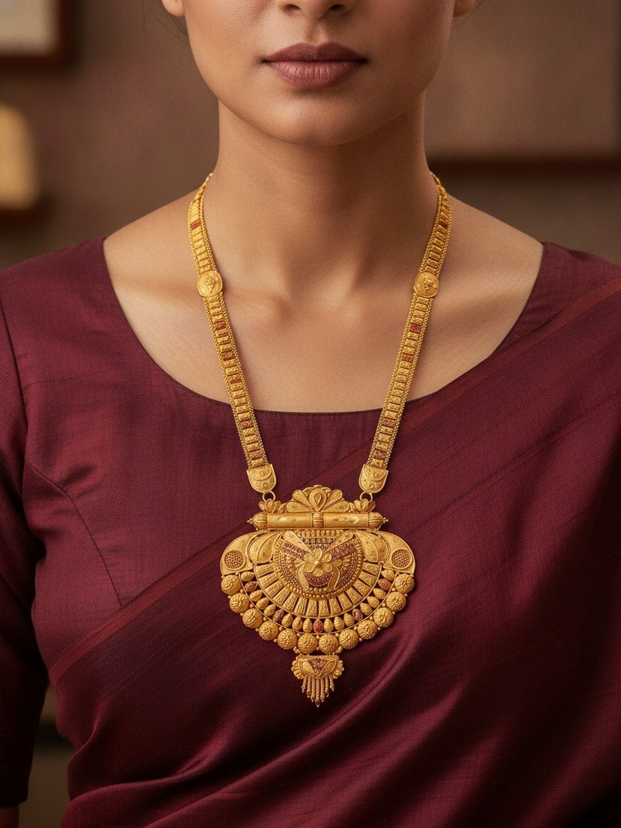 Long gold necklace, after